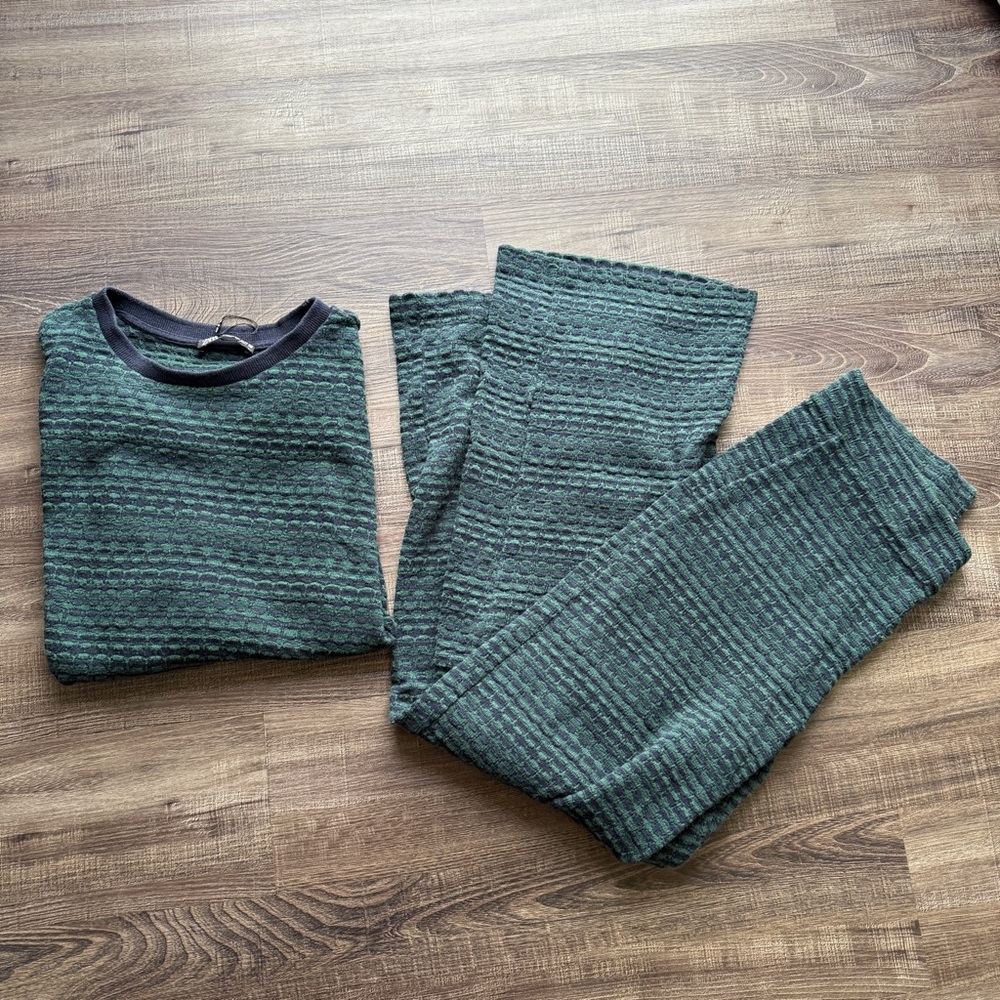 Zara Trafaluc short sleeve top and bottom set navy blue and green women's size M